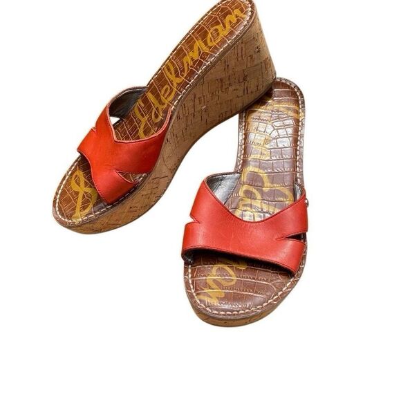 Sam Edelman Shoes - Sam Edelman Women's Reid Leather Cork Platform Sandal, Red, 7.5 M US